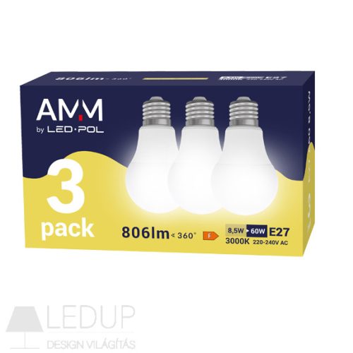 [OUTLET] LED 3xE27 A60 8,5W 806lm WW 3-PACK