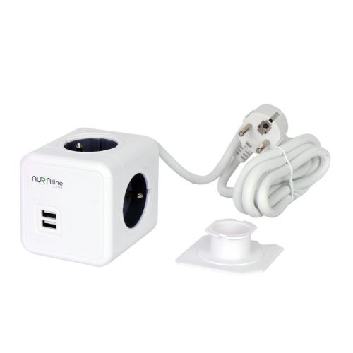 AURA line CUBE adapter 4 socket 2xUSB 1,5m