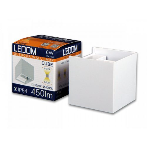 LEDline LEDOM Outdoor wall mounted luminaire LED 2x3W 3000K IP54 white CUBE