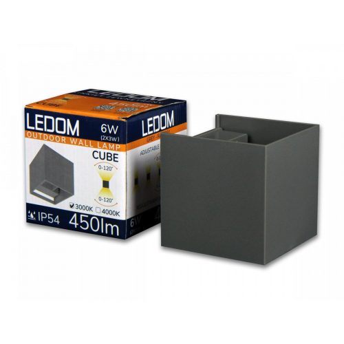 LEDline LEDOM Outdoor wall mounted luminaire LED 2x3W 3000K IP54 gray CUBE